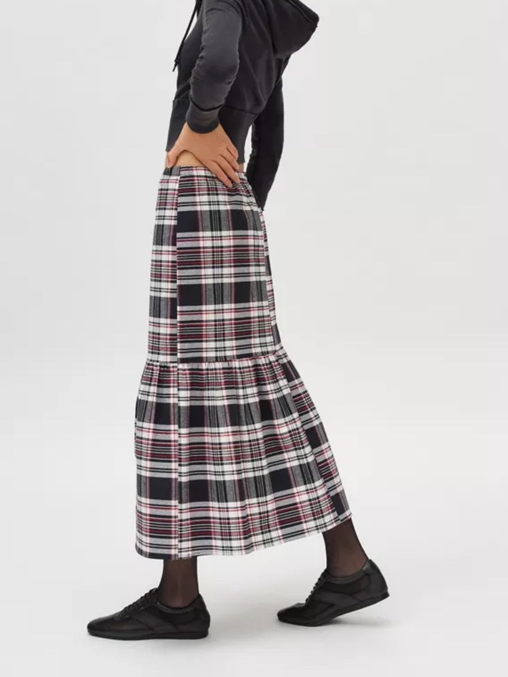 UO Urban Renewal Remnants Plaid Single Tier Midi Skirt